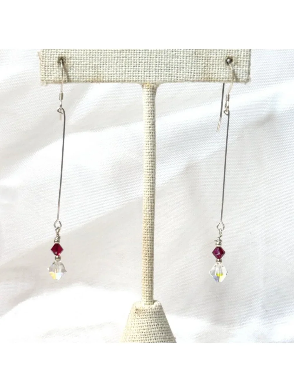 White & Red Crystal Sterling Silver 925 Long Dangle Earrings 2.75